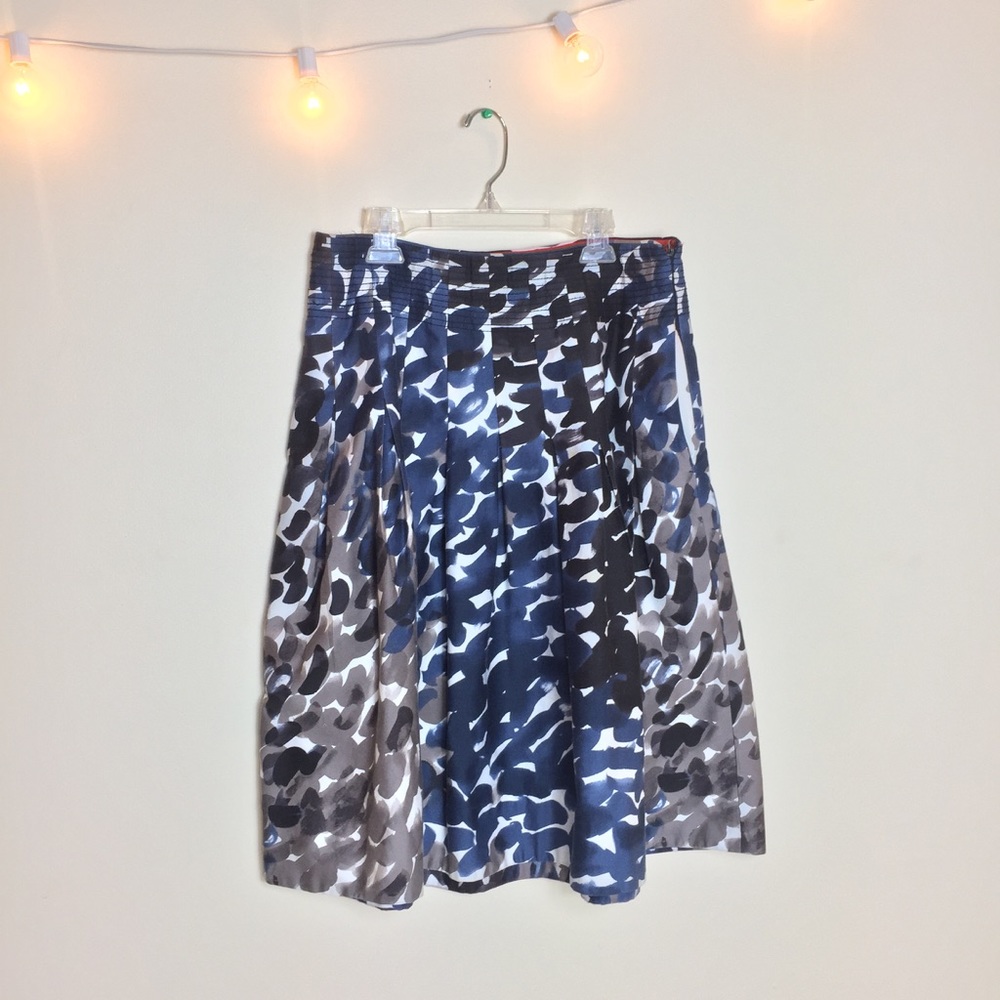 Maeve Anthropologie Blue Pattern Midi A-Line Skirt